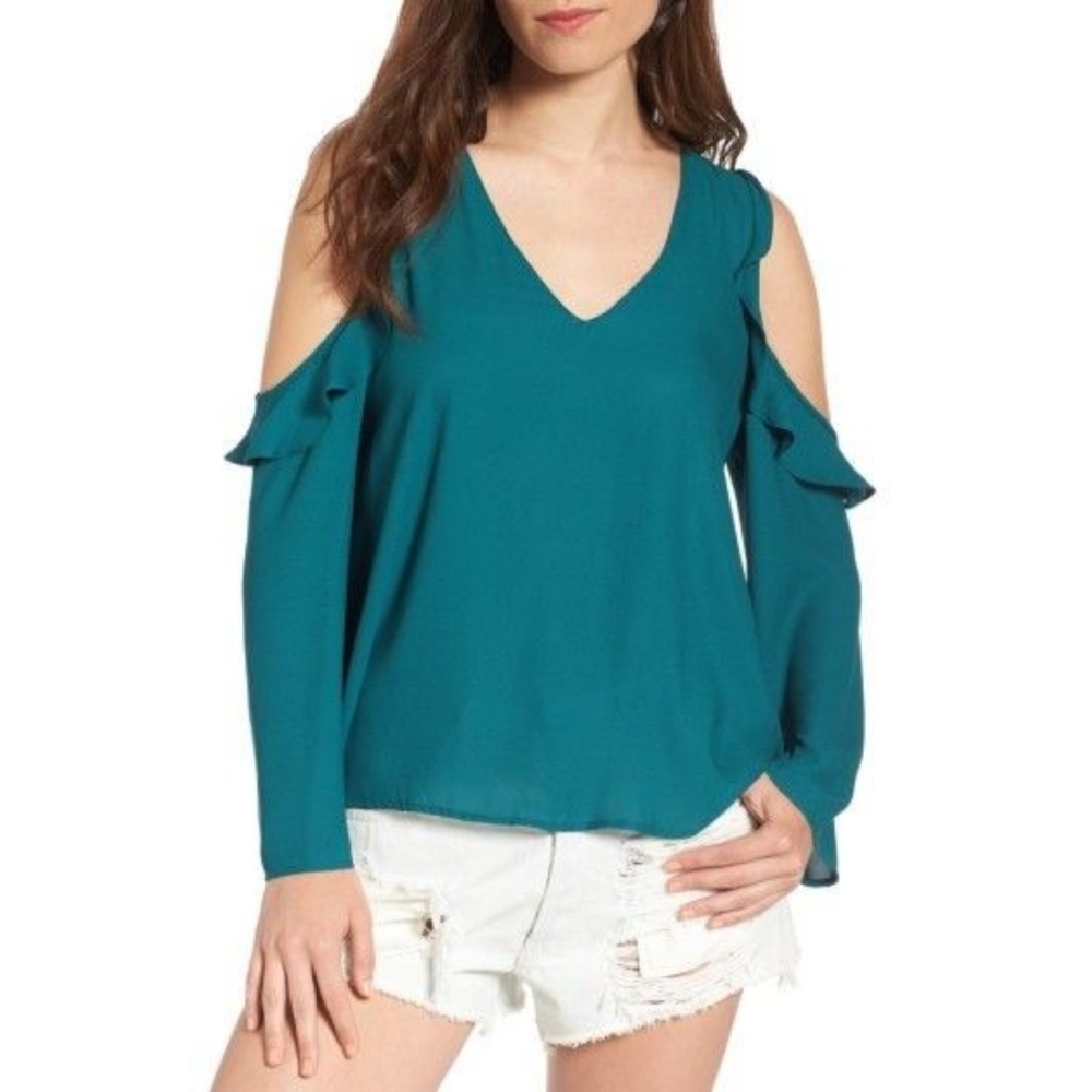 Lush Cold Shoulder Ruffle Top Ruffle Top